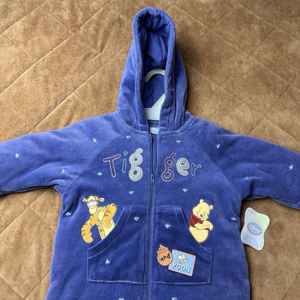 NWT Vintage Y2K Disney Baby Winnie The Pooh Tigger Pramsuit Snowsuit 0-3M Blue